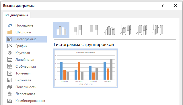 Вставка диаграмма