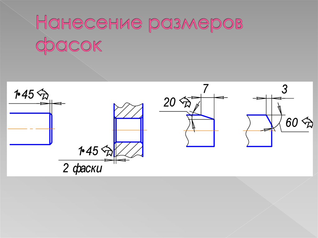 На каком чертеже правильно нанесены размеры фаски под углом 30 градусов