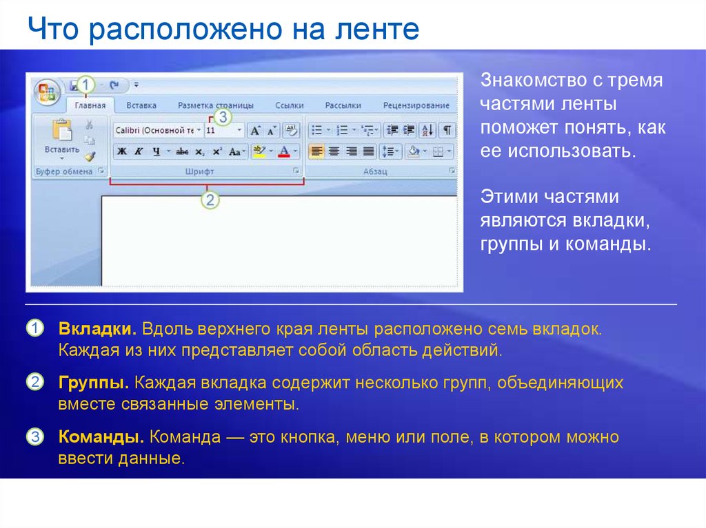 Вкладки находятся. Лента вкладок. Названия вкладок ленты.. Перечислите вкладки ленты. Какие главные вкладки располагаются на ленте.