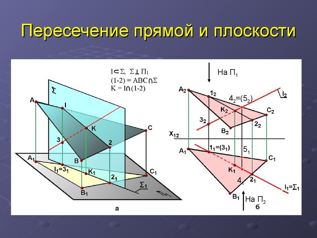 Точка пересечения прямой и плоскости правильно найдена на рисунке