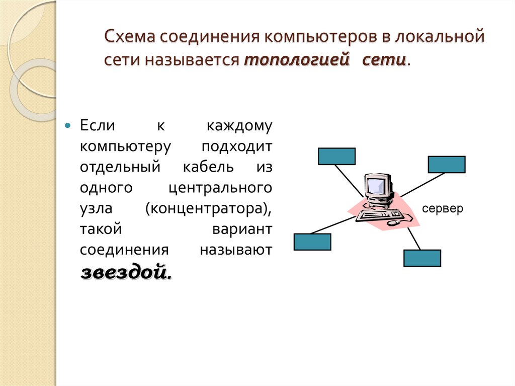 Какой вариант соединения компьютеров в сети называется звезда