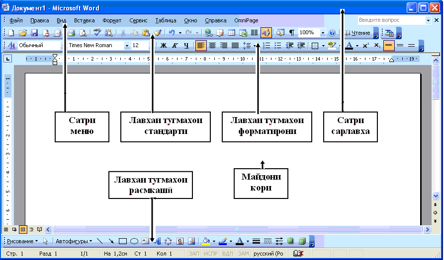 Как описать структуру окна word