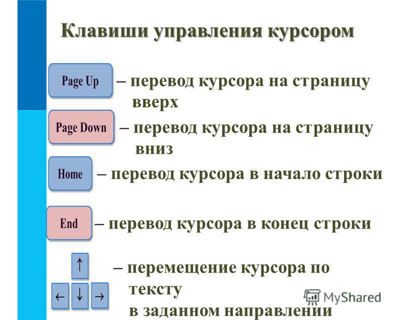 Клавиши управления курсором. Перемещение курсора в начало строки. Клавиши управления курсоро. Перемещение курсора в конец строки.