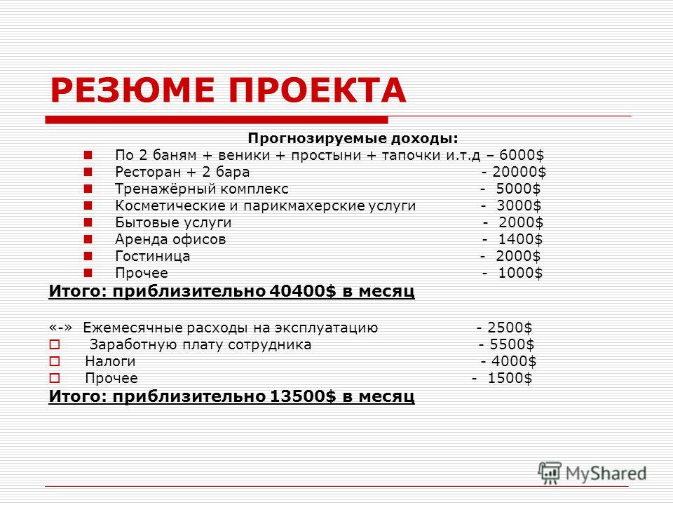 Краткое резюме проекта