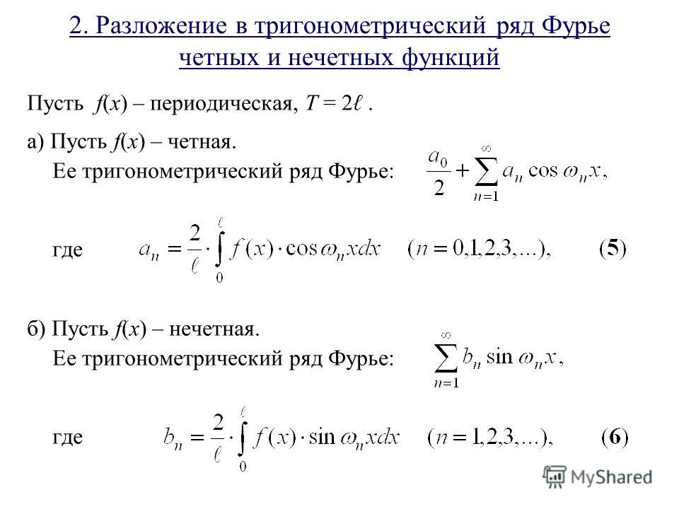 Ряд фурье функции график которой представлен на чертеже имеет вид