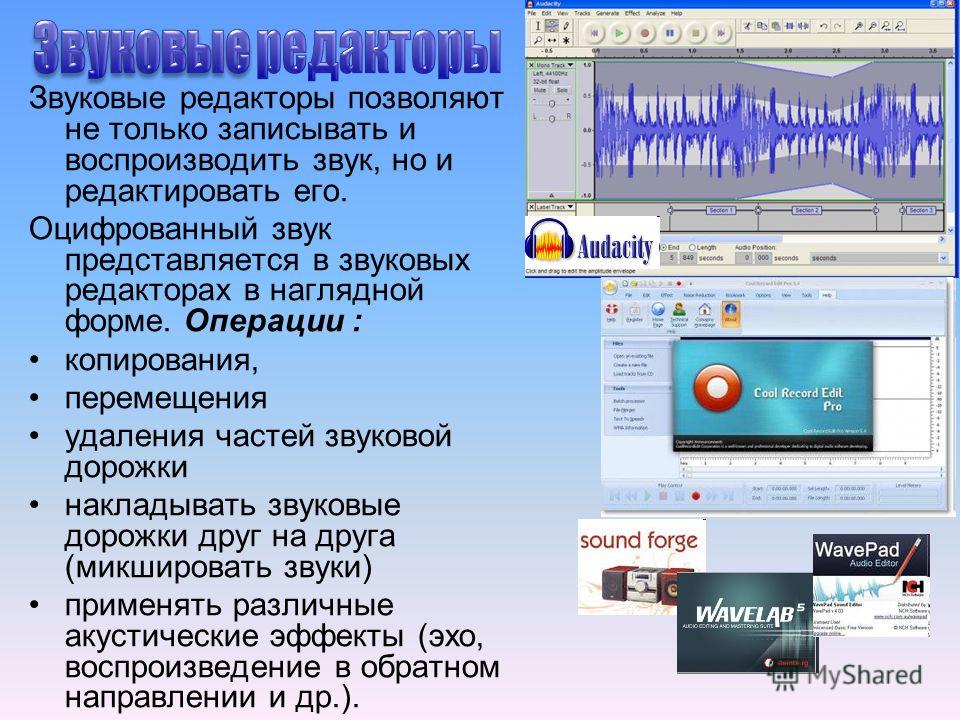 Программа обрабатывающая. Запись и воспроизведение звука. Возможности звуковых редакторов. Запись и редактирование звука. Звуковые редакторы позволяют только записать звук.