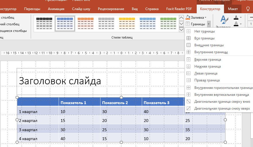 Как сделать таблицы в презентации