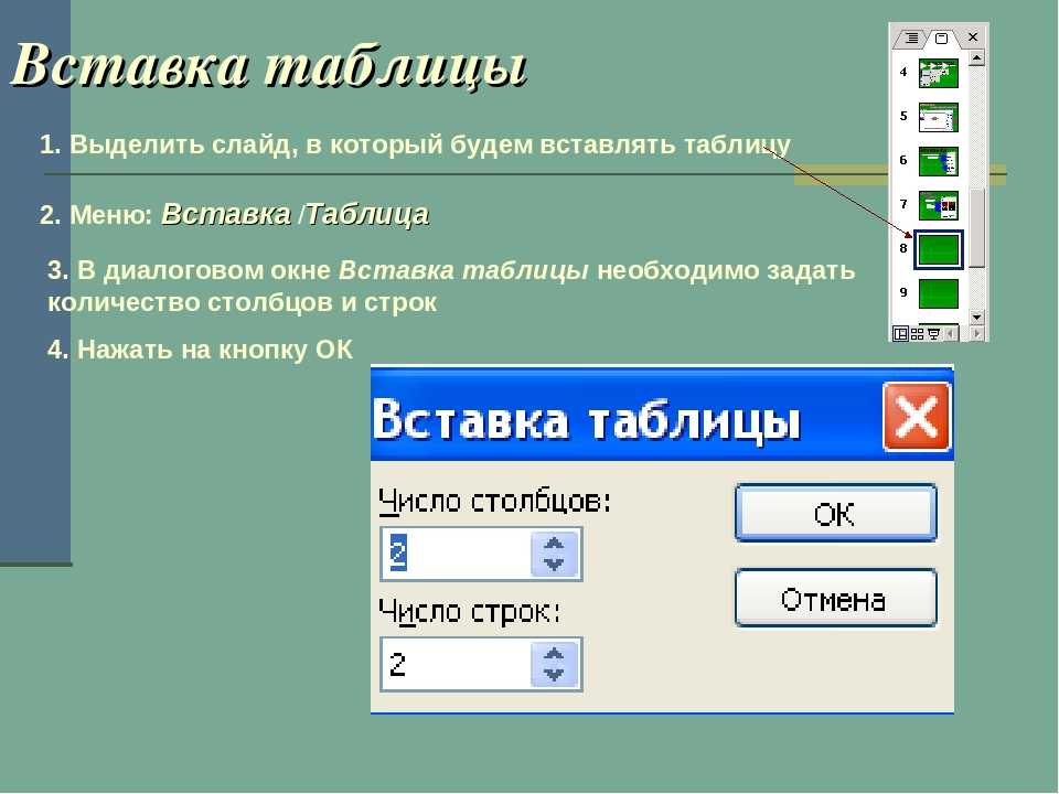 Как добавить таблицу в презентацию