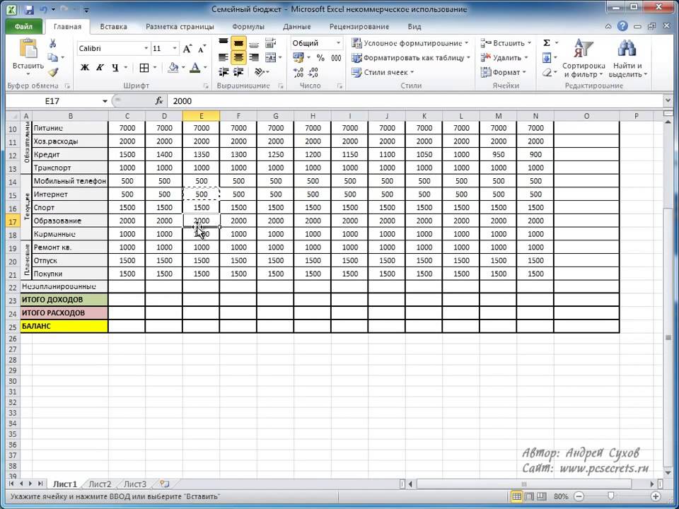 План изучения excel