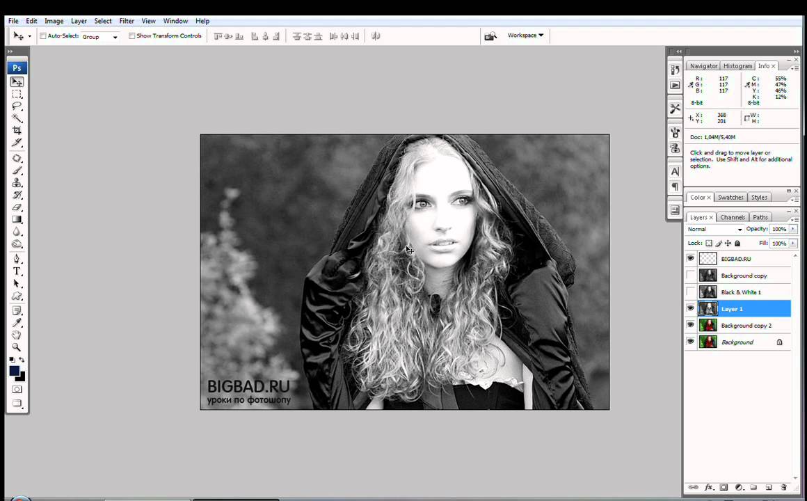 Как перевести картинку в чб в фотошопе
