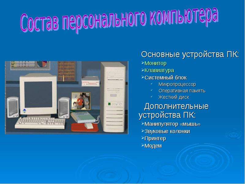 Представьте перечень устройств современного компьютера в виде многоуровневого списка