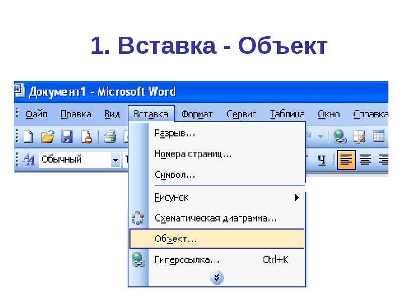 Вставка объектов в word презентация