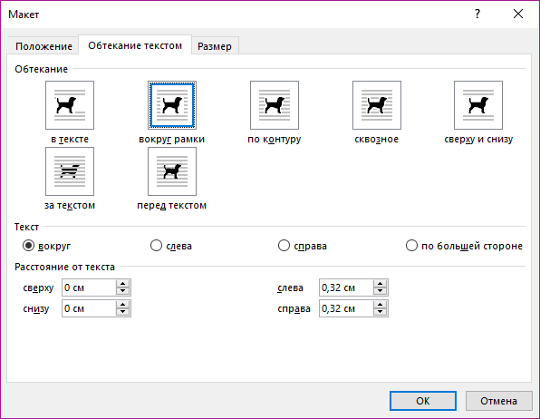 Как называется режим обтекания установленный для рисунка в документе ms word