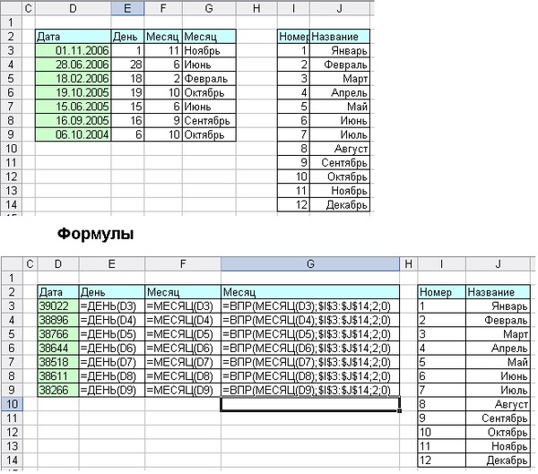 Как вывести название месяца в excel