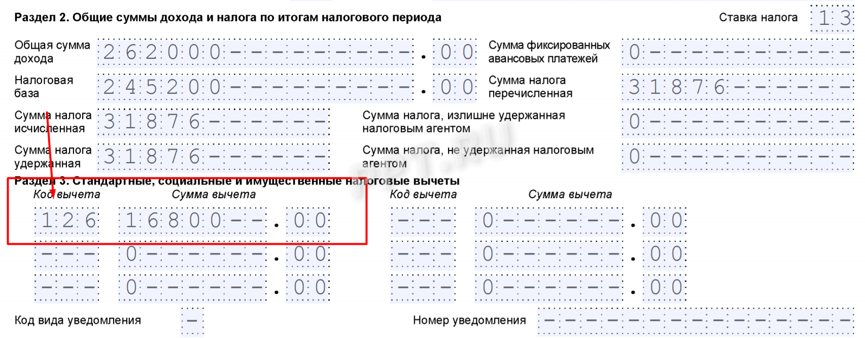 Код налогового периода в уведомлении