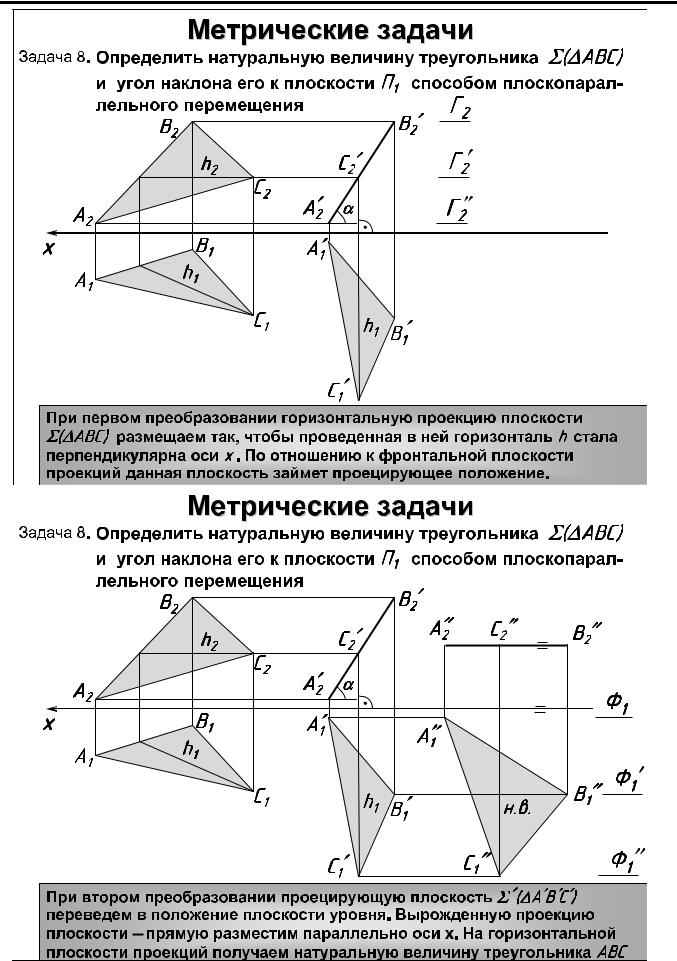 Определить величину треугольника. Метод плоскопараллельного плоскостей проекций. Метод плоскопараллельного перемещения треугольника. Натуральная величина плоскопараллельным перемещением. Натуральная величина методом плоскопараллельного перемещения.