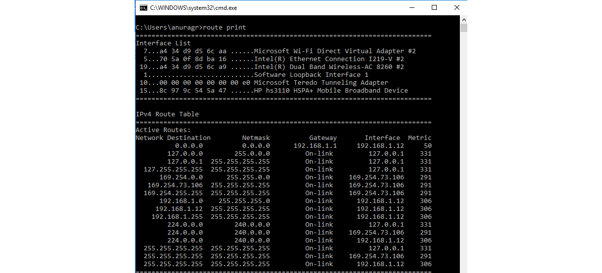 Очистить таблицу маршрутизации windows