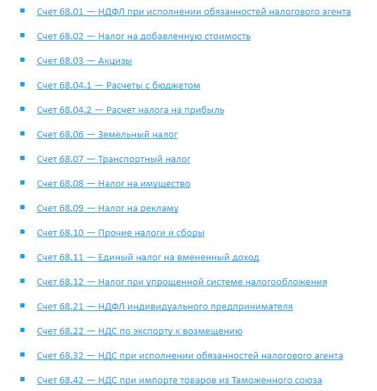 Проводки по счету 68 таблица  субсчета и проводки с примерами 2019